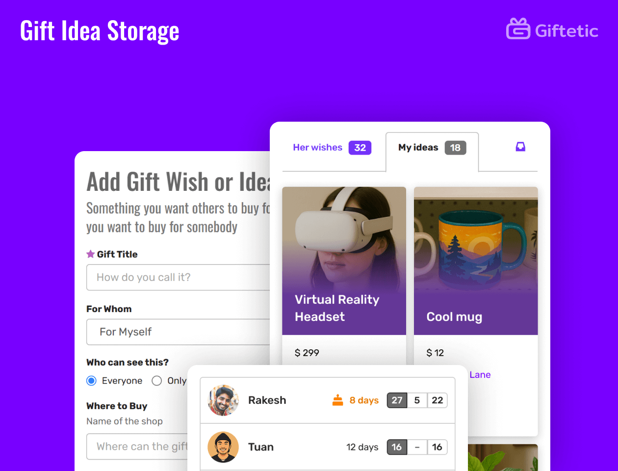 Gift Idea Storage feature of Giftetic